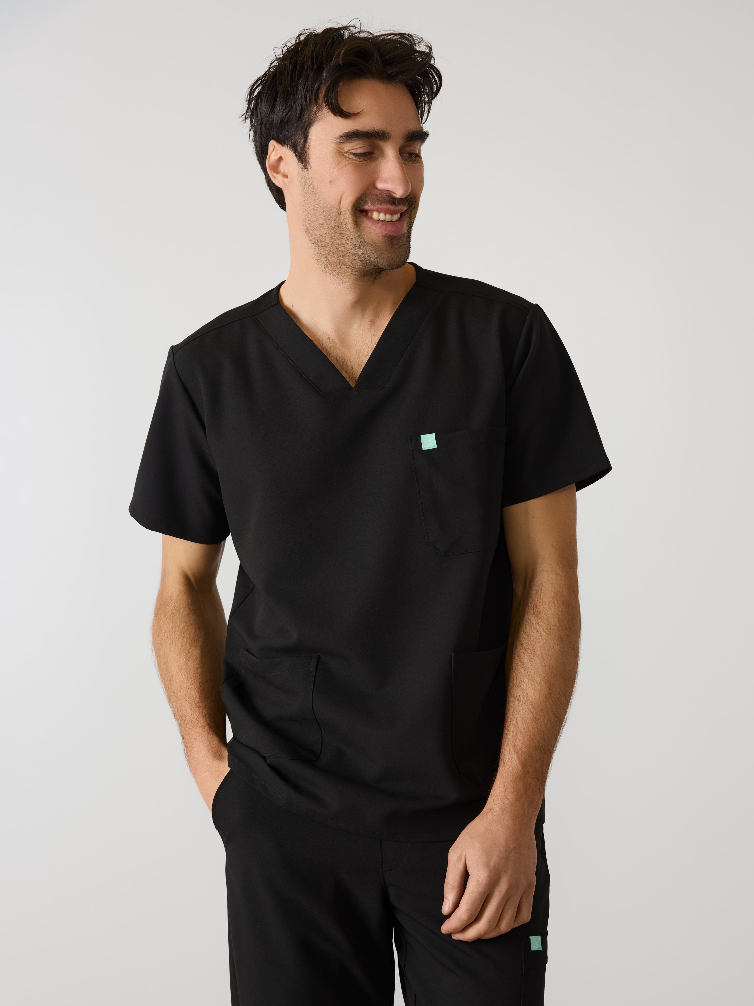 ZACK RE-GARDE™ - NEGRO - Chaqueta de uniforme médico de hombre con tres bolsillos - SILVADUR™
